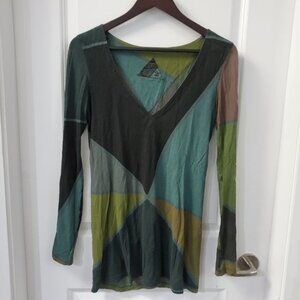 2000s green mosaic grunge   boho longsleeve